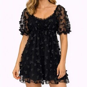 Thirty Thirty LA Sz Sm babydoll peasant Dress Puff Sleeve‎ Butterfly whimsigoth